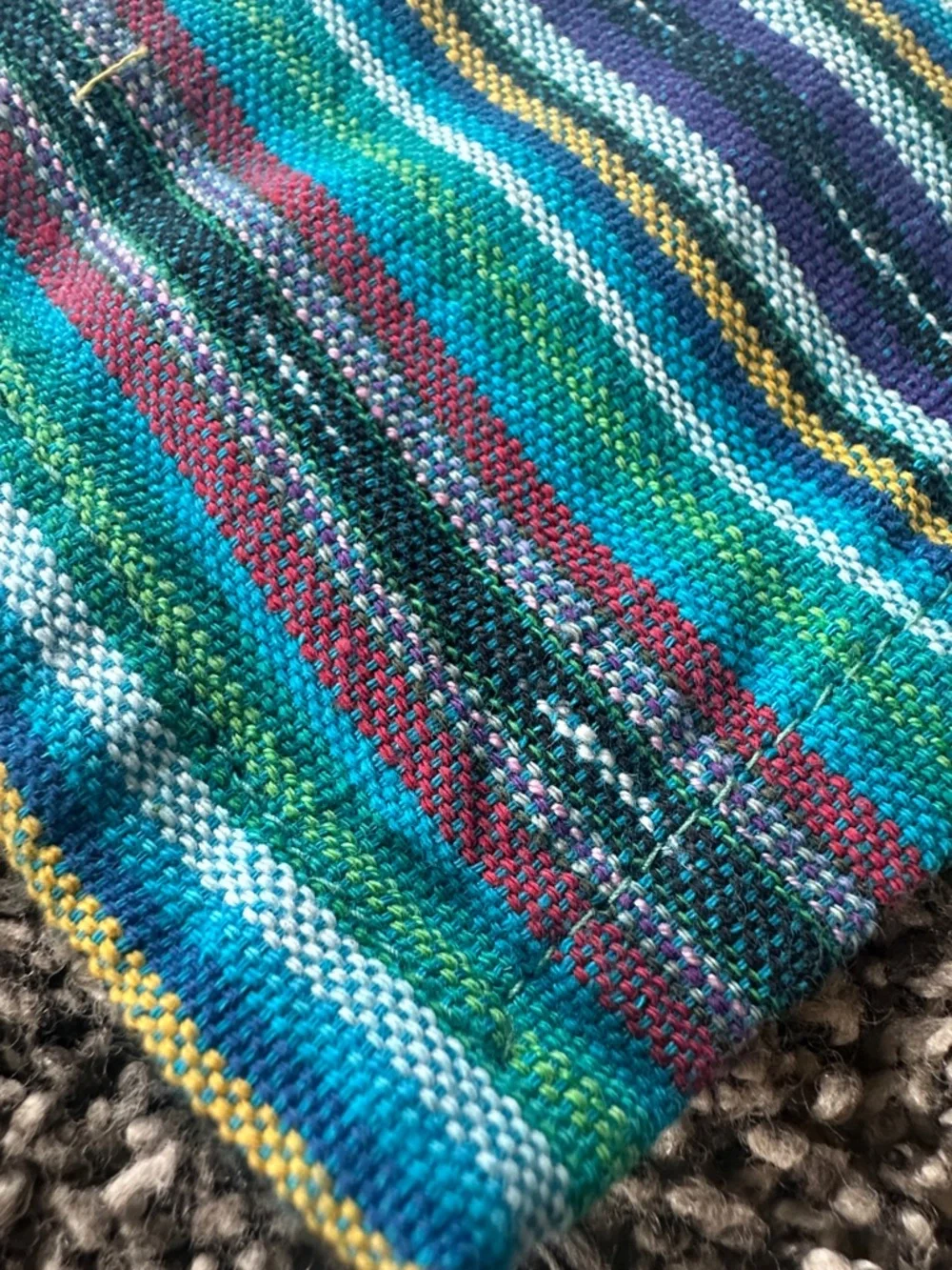Handmade Authentic Guatemalan Blue Stripe Multicolored set of 4 Cotton Napkins